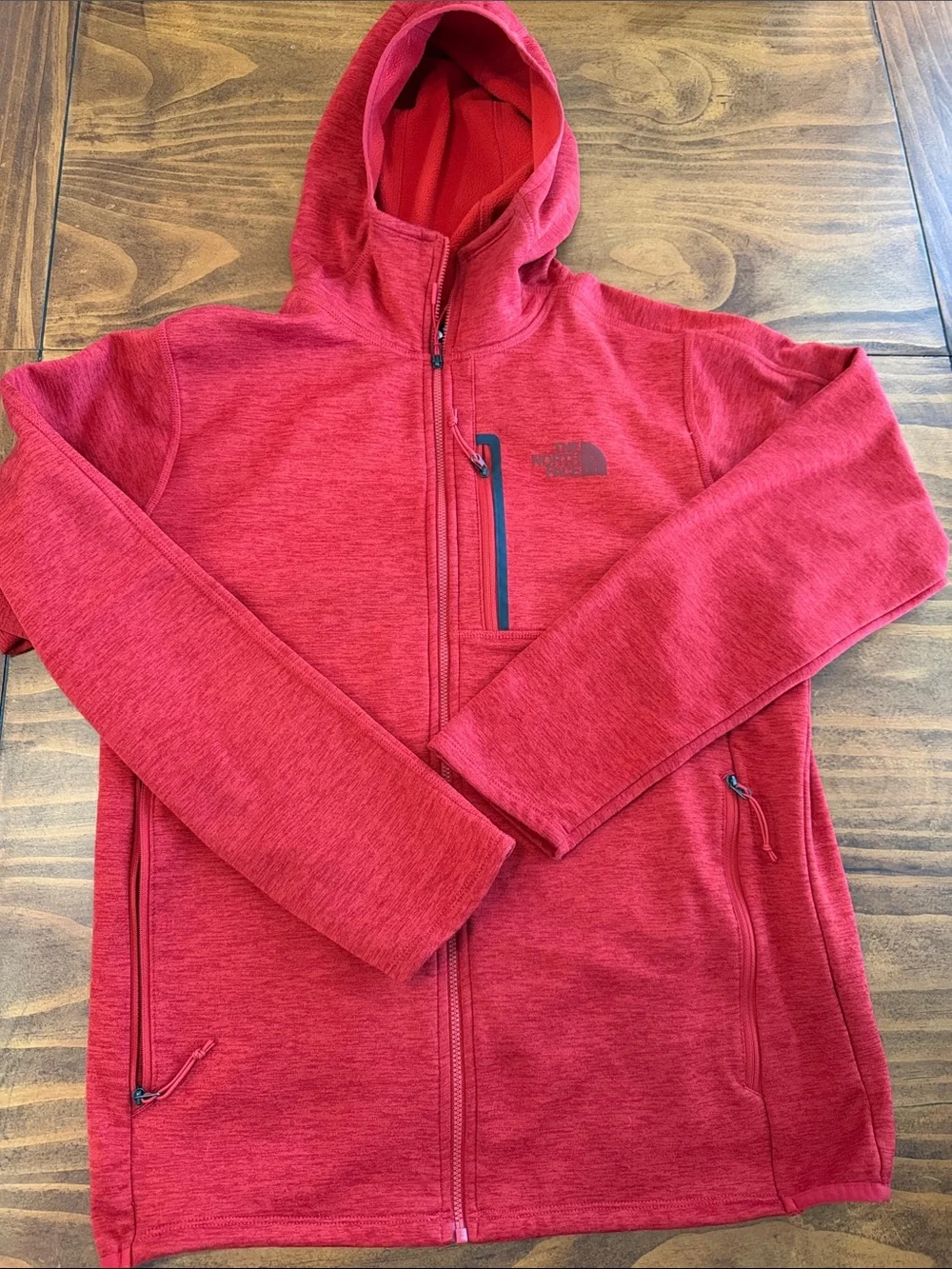 The North Face Red Hooded Full-Zip Fleece Jacket